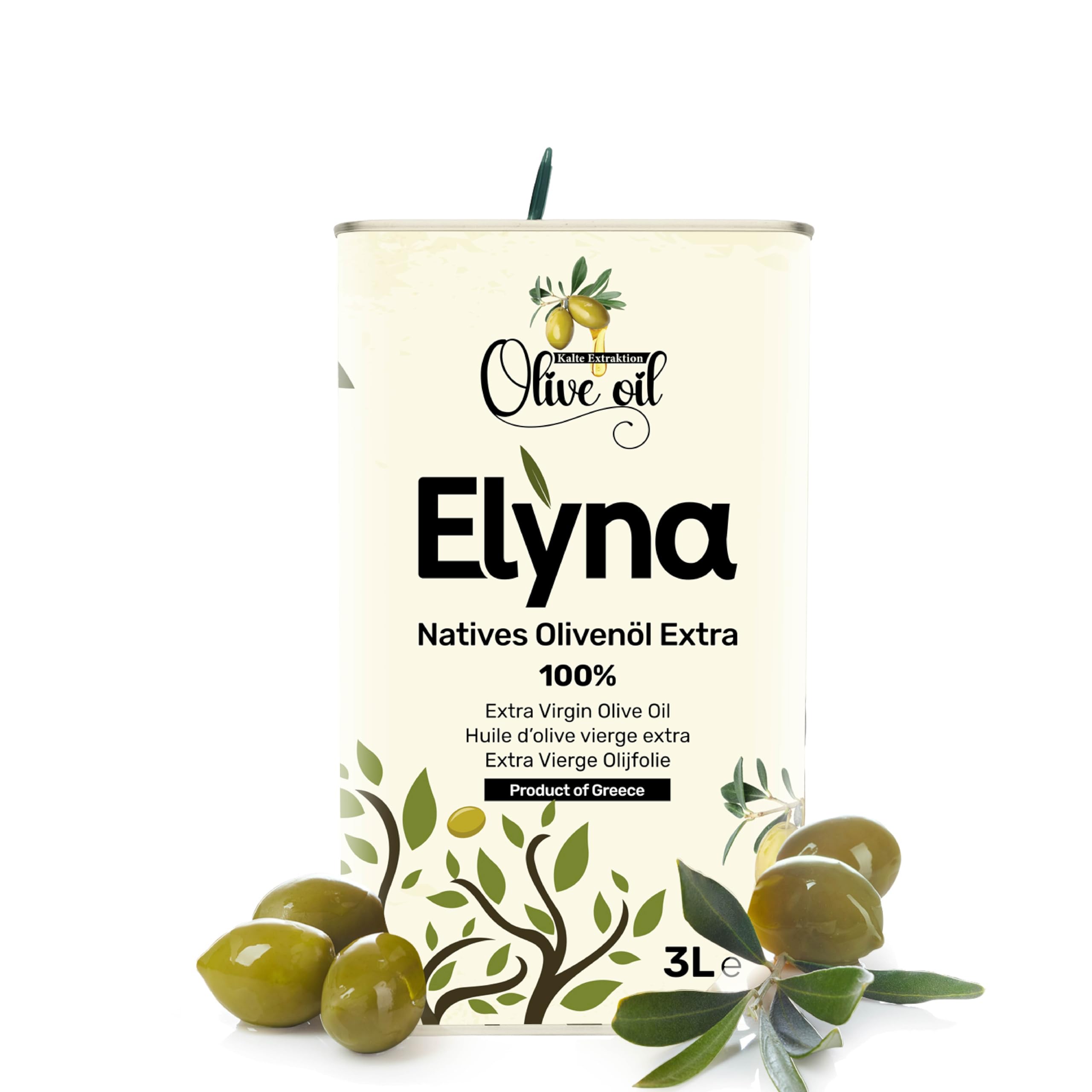 Huile d’Olive Vierge Extra – Pressée à Froid & 100% Naturelle – Huile d’Olive Grecque Premium, Première Catégorie (3 Litres)