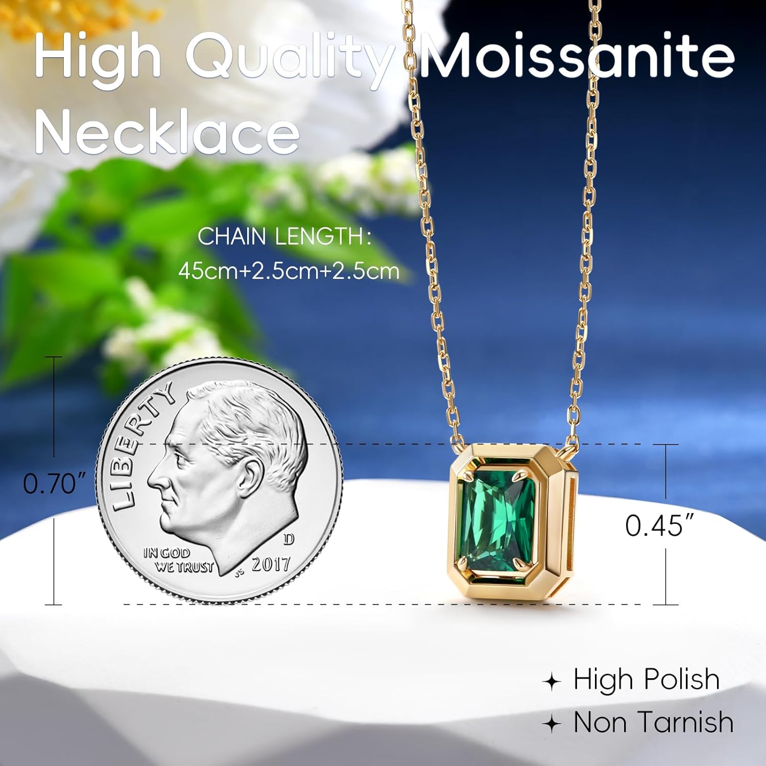 14K Gold Plated Moissanite/Emerald Necklace for Women Dainty Pendant Necklaces for Women Wife Mother Girlfriend Jewelry Gifts - Image 5