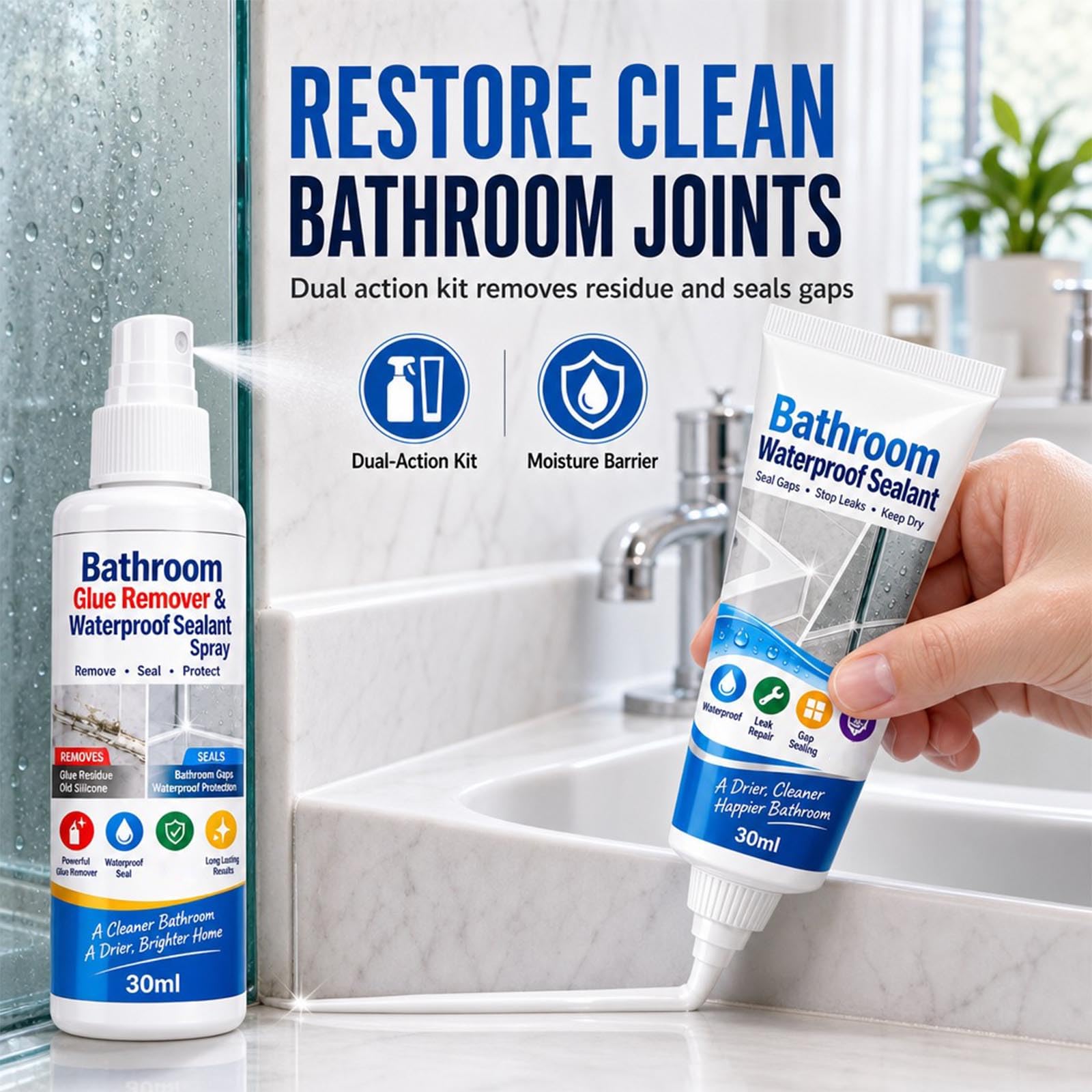 Kit de eliminador de adhesivo y sellador impermeable para baño (3PCS)
