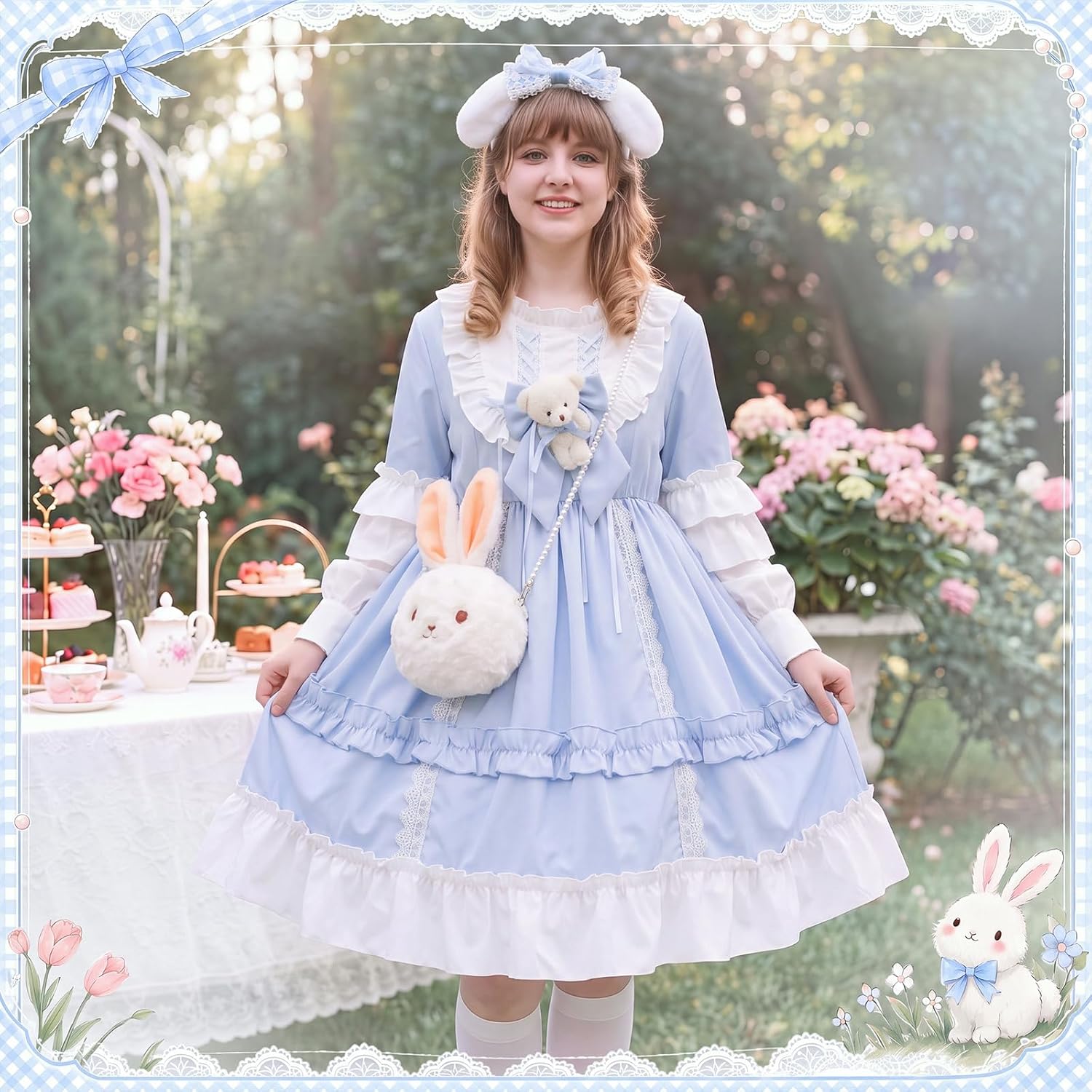 Liitrsh 6 Pcs Kawaii Lolita Dress Costume Set for Women Girls Halloween