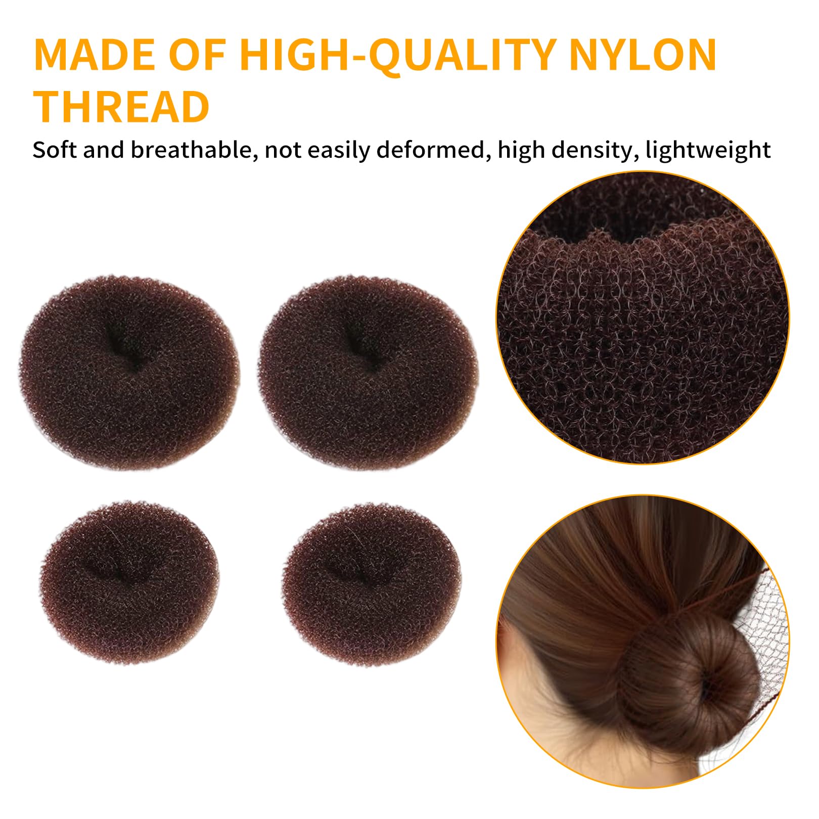 4 Pezzi Ciambelle per Chignon, Accessori per Capelli a Ciambella, Elastici per Capelli, Accessori per Capelli a Ciambella per Bambine, Cuscini per Chignon, Pinze per Fascia, per Matrimonio (Marrone)