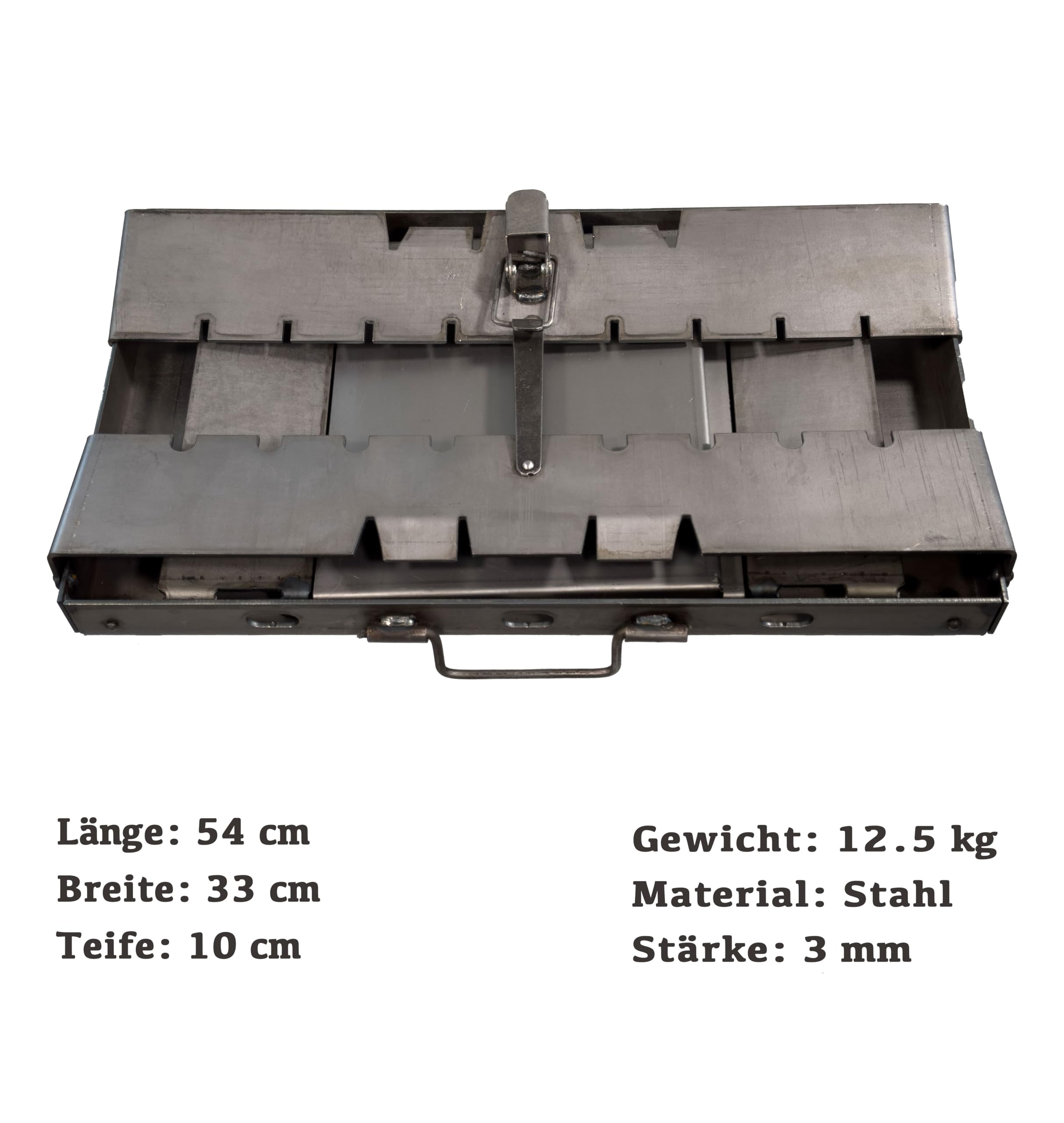 Barbecue portable Transformer avec 2 tables pliantes - Barbecue au charbon de bois pliable pour 9 brochettes - En acier de 3 mm - Pliable comme valise avec poignée - Idéal pour le jardin, le