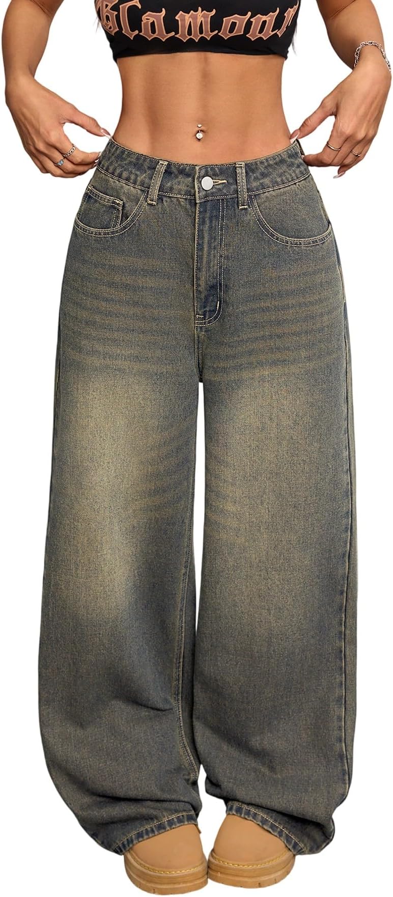 Womens Baggy Jeans Wide Leg Y2k Denim Pants Streetwear
