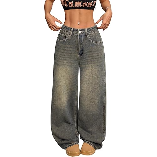 Womens Baggy Jeans Wide Leg Denim Pants Y2k 90s Vintage Hip Hop Loose Long Trousers Streetwear