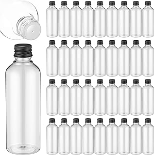 50 Pack 3.4 oz Travel Bottles Plastic Empty Bottles Leak Proof with Aluminium Screw Cap Portable Dispensing Squeeze Refillable Containers for Travel Liquid Essential Oil (Black)