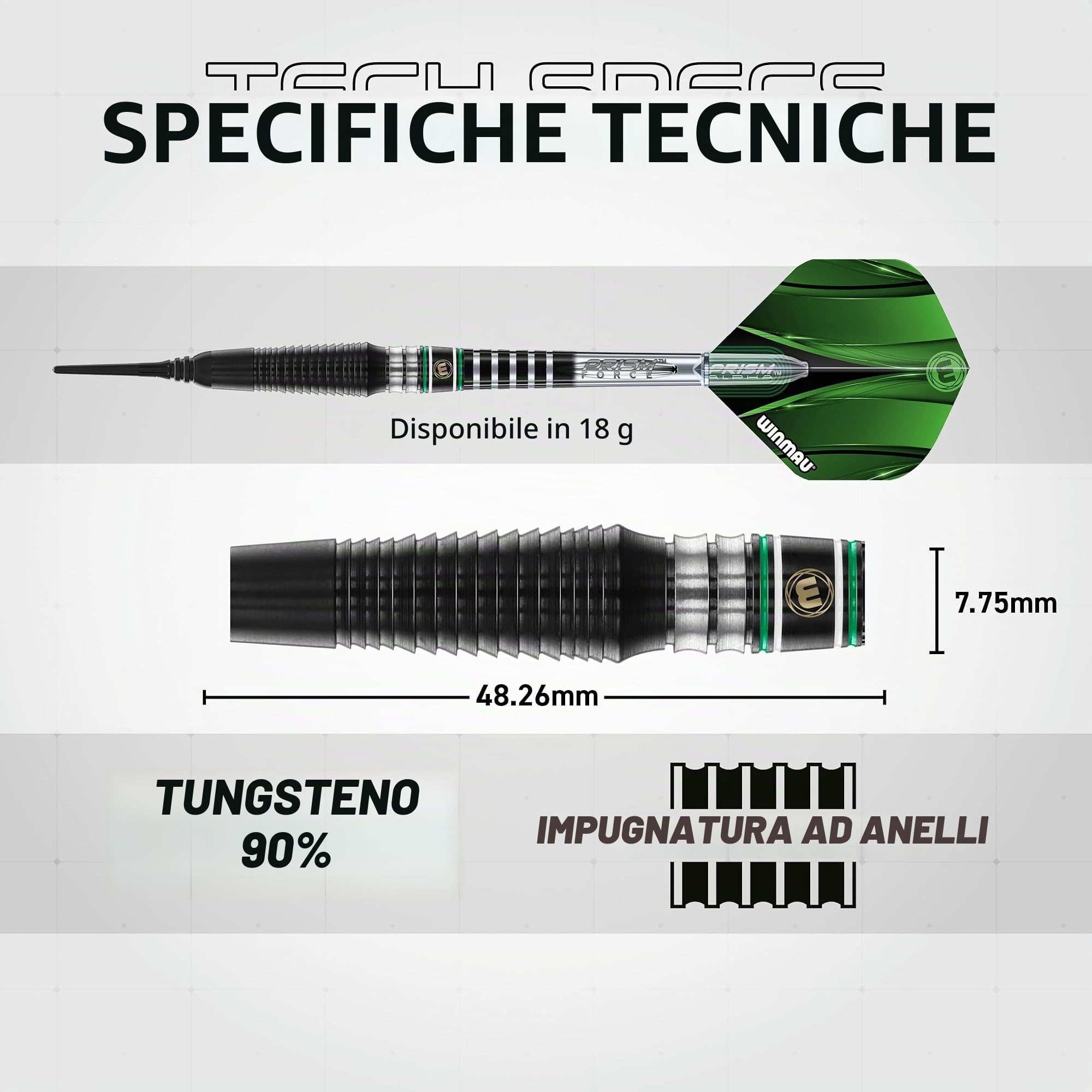 Winmau Freccette professionali Sniper Black 90% tungsteno set con alette e steli (aste) – disponibile in punta morbida 18 g e punta in acciaio 23 g e 24 g