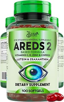 BLIVA AREDS 2 Eye Vitamins & Mineral Supplement - Lutein and Zeaxanthin, Vitamin C & E, Zinc & Copper - Healthy Eye Support Supplements - 100 Softgels