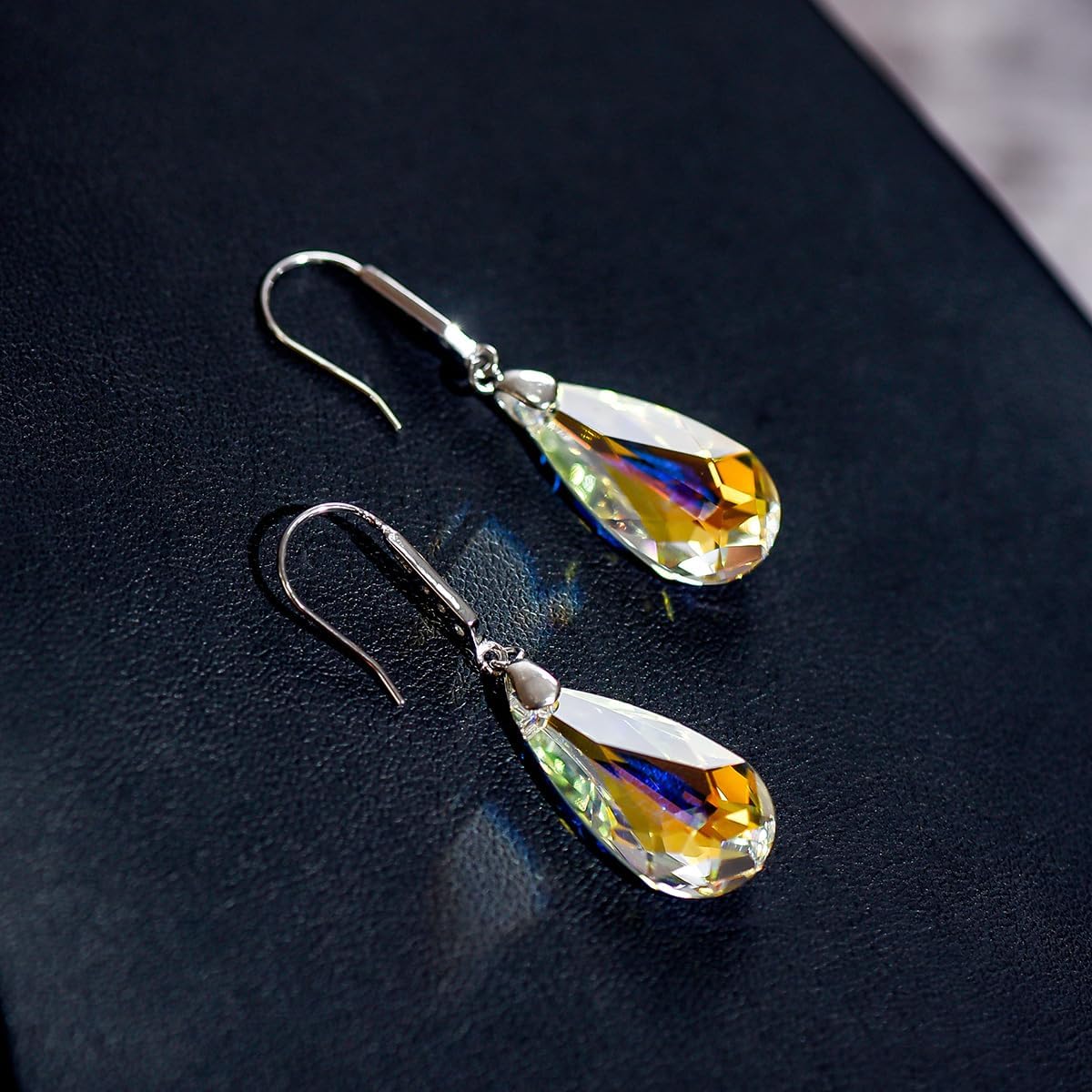 Tear drop hook dangle Earrings Made with Austrian Crystals and S925 Sterling Silver Ideal Handcrafted Jewelry Gift for Women and Ladies
