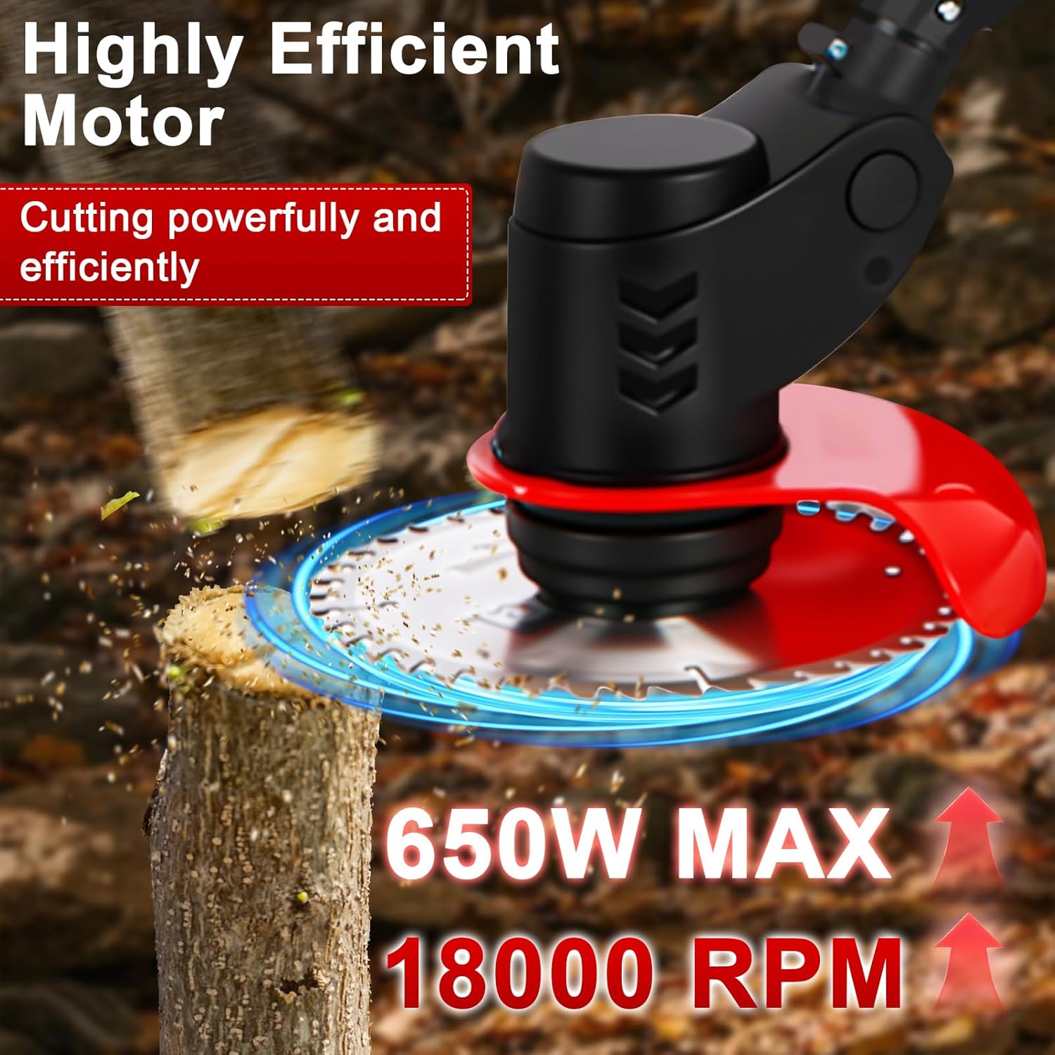 10 Inch Cordless Weed Eater, Electric Trimmer & Rechargeable Lawn Mower with Brushless Motor, Telescopic Adjustable Shaft, 180° Pivot Head, Dual Batteries & Two Blades (Black)