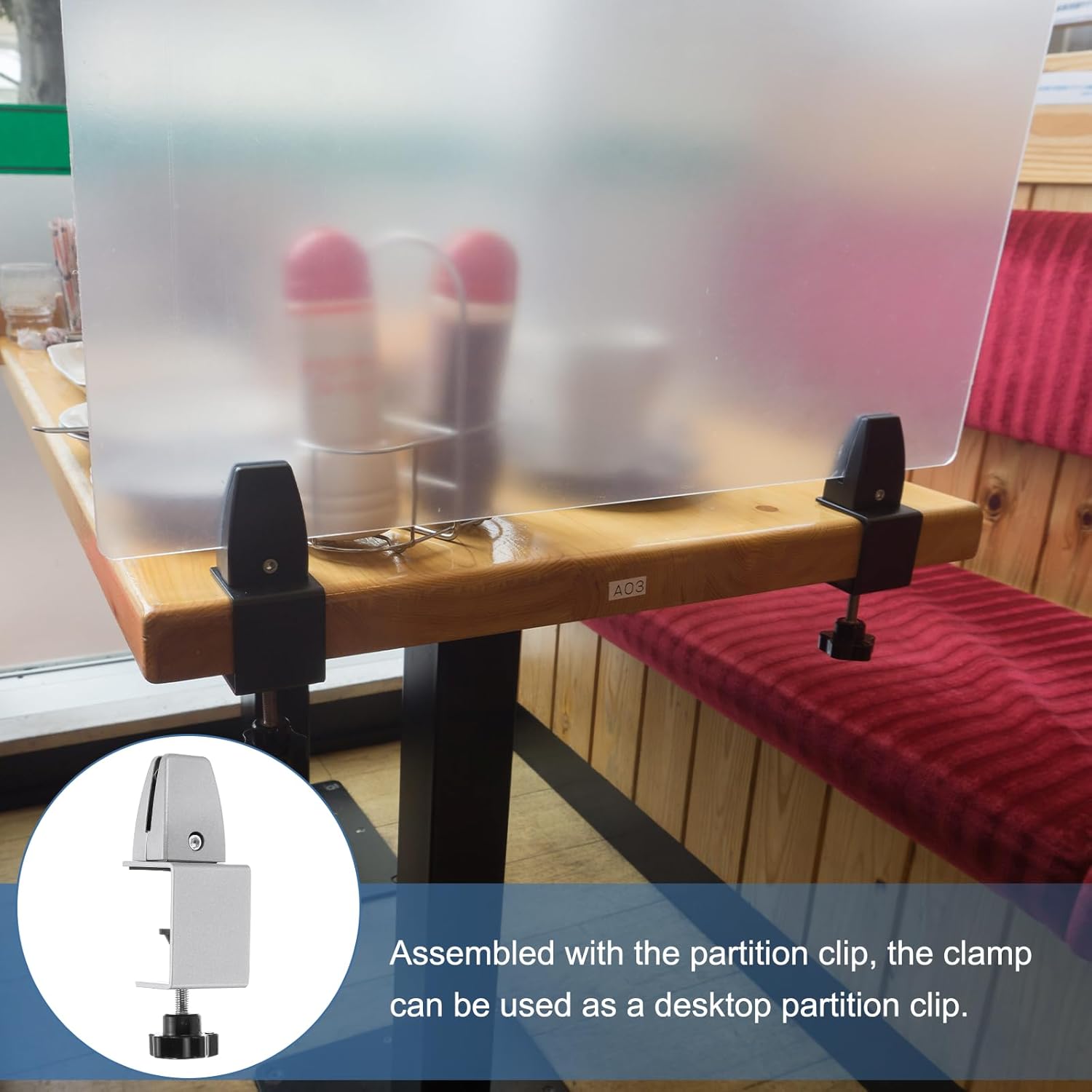 PATIKIL 6 Pcs 1/8"to 1/2" Adjustable Desk Divider Partition Clips, Aluminum Sneeze Guard Support Clamps Desktop Divider Clips for Offices Stores, Counter Privacy Panel,Silver