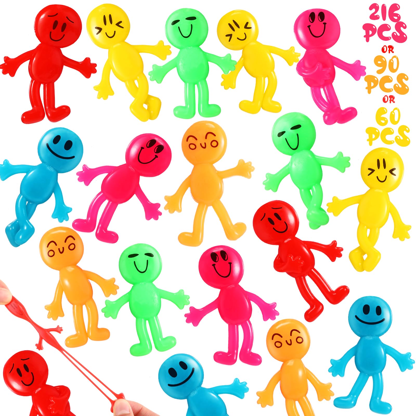 HyDren 216 Pcs Stretchy Bendable Man, Treasure Box Toys for Classroom, Stretchable Smile Figure, Assorted Color Bendable Toys, Carnival Prizes Party Gift Bag Filler Birthday Party Gift Stress Relief