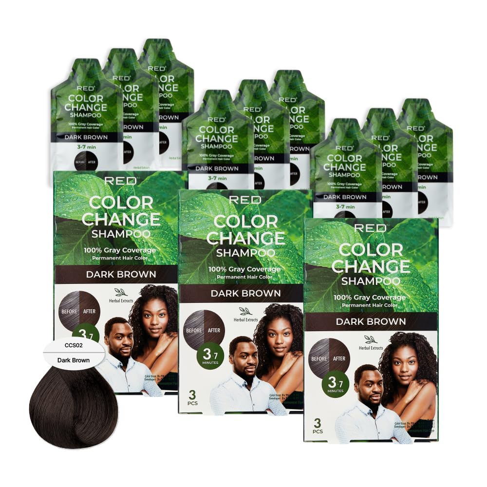 Red by Kiss Color Change Shampoo – Permanent Hair Color with 100% Gray Coverage, Quick 7-10 Minute Formula, No Tools Needed, Herbal Extracts, Includes