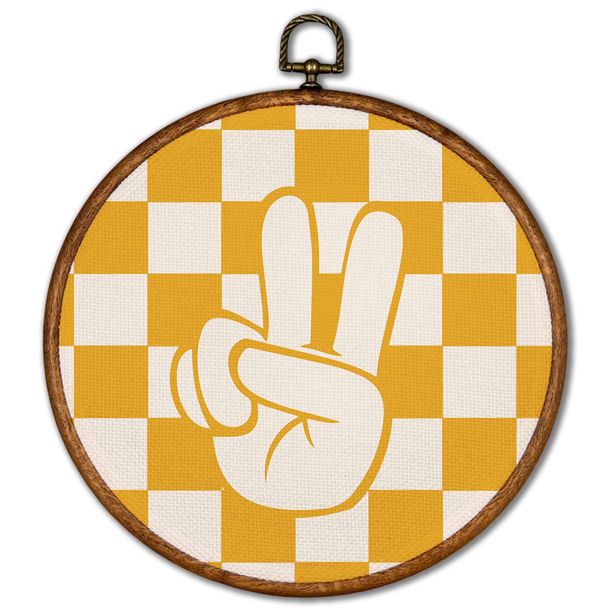 KSDUT Yellow and White Room Wall Art Decor - Yellow Checkered Preppy Wall Art Canvas Frame Hanging Prints, Peace Sign Trendy Wall Art Decor for Home