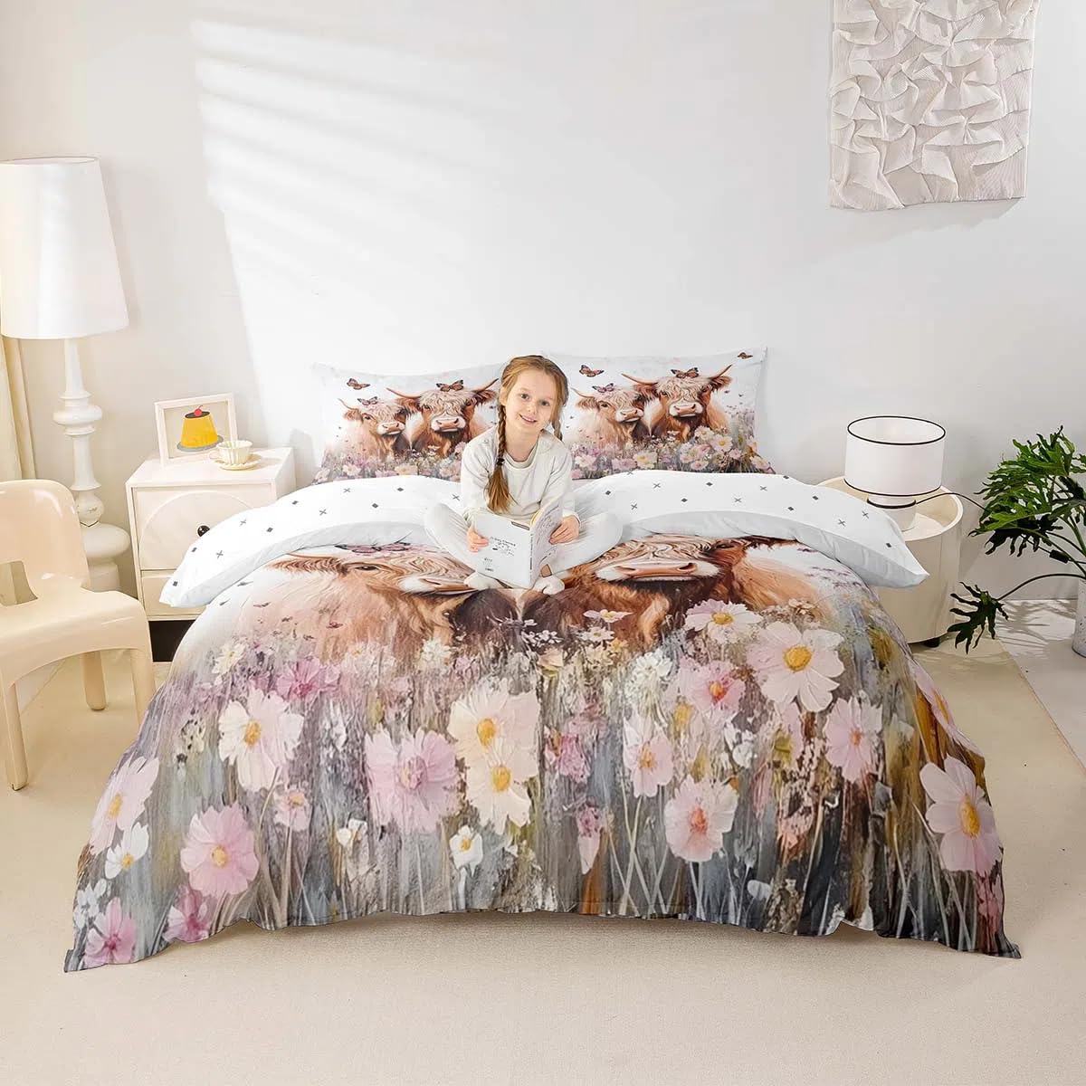 Homemissing Highland Cattle Duvet Cover Boys Girls Double Size Highland Cow Bedding Set For Kids Women Men Ultra Soft Animal Comforter Cover Set Western Decor Bedspread Room Decor Bedclothes Zipper - Image 2