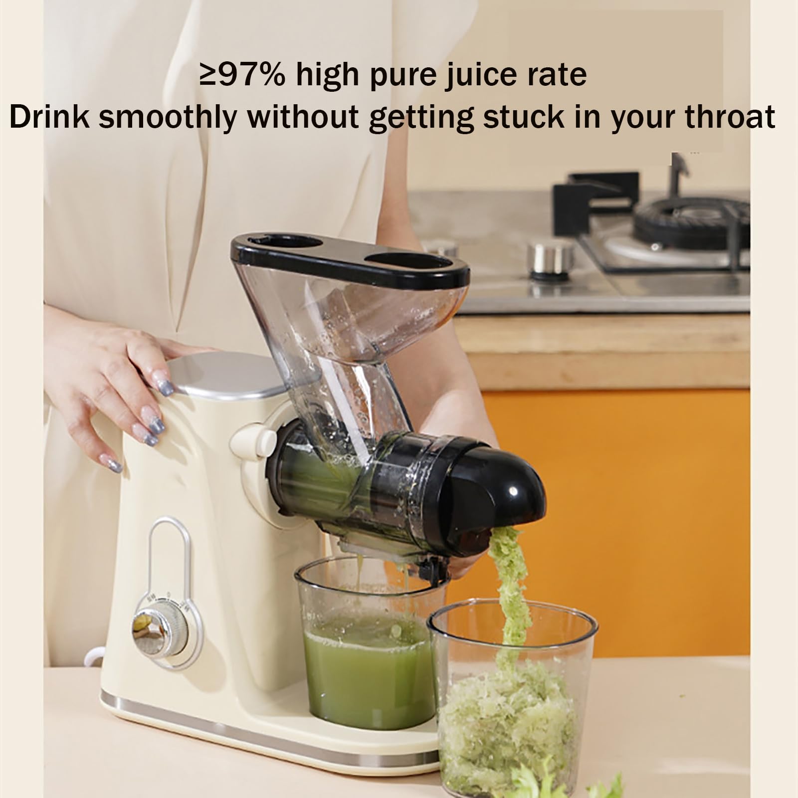 Exprimidor de Gran diámetro (5 cm/1,97 Pulgadas), Alta tasa de extracción con Motor silencioso y función inversa, máquinas exprimidoras de prensado en frío Lento, para Frutas y Verduras