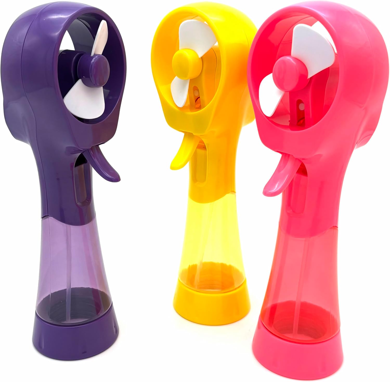 Water Misting Fan Handheld Battery Powered Portable Personal Cooling Fans for Travel, Beach, Camping (Yellow+Purple+Pink)