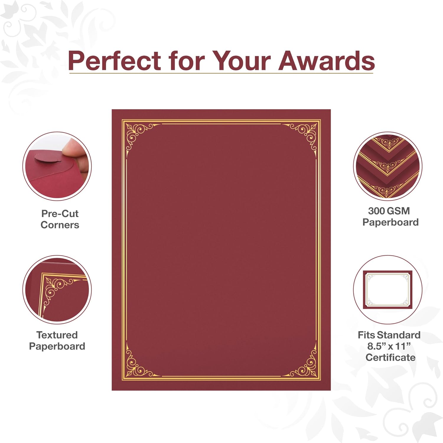 BELLE KR® Red Certificate Holders 8.5 x 11, 50 Pcs - Used as Award Certificate Folders with Gold Foil Border for Letter Size 8.5" x 11" Certificates, Awards, Documents and Diplomas