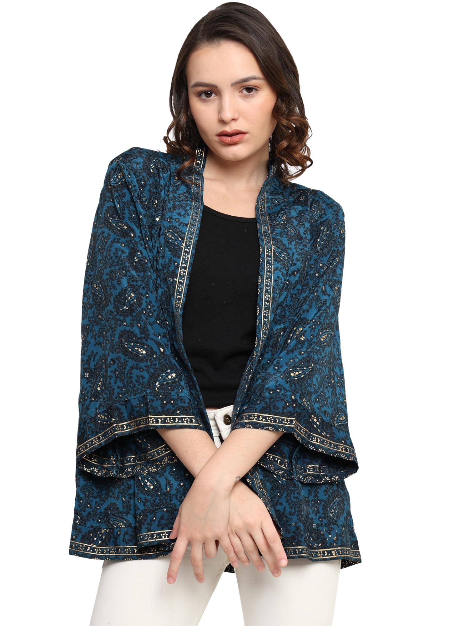 KE KANHA EXPORTS Women Shrug|Shrugs for Women Stylish||Shrug Cardigan|Boho Beach Cover Up|Border Print|Easily fits S-M-L|Bust 30-42 Inches|Length 28 Inches (1147) 2