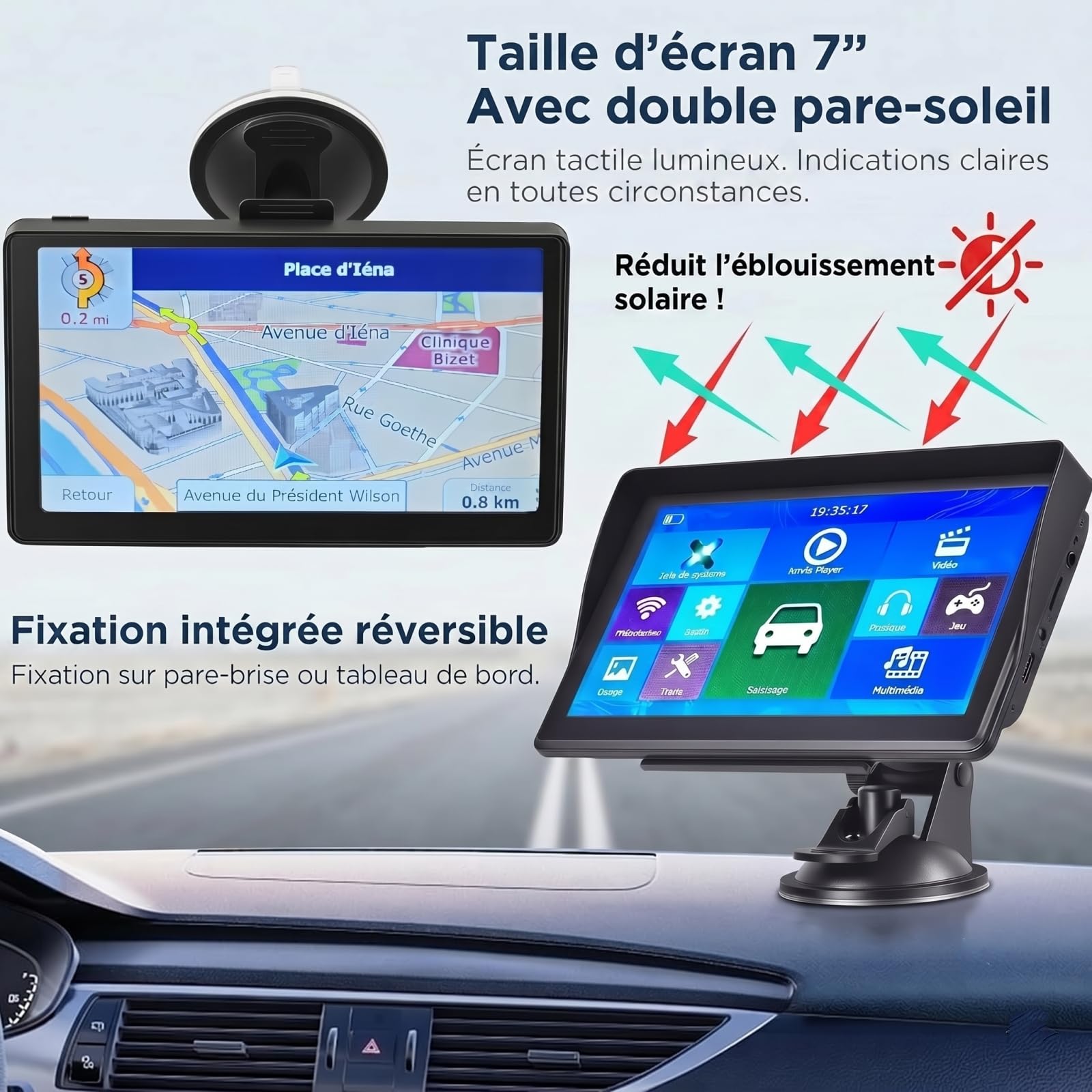 GPS Poids Lourds & Camping-Car 7", Navigation Europe 2026 Hors Ligne, Alertes Radars, Guidage Vocal, Transmetteur FM, Écran Tactile Capacitif Haute Sensibilité, Mise à Jour Gratuite à Vie
