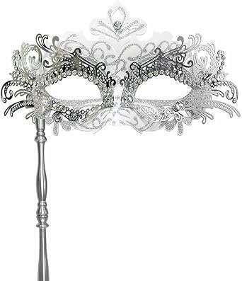 Masquerade Mask with Stick Mardi Gras Decorations Mask Venetian Carnival Costume Mask for Party and Halloween
