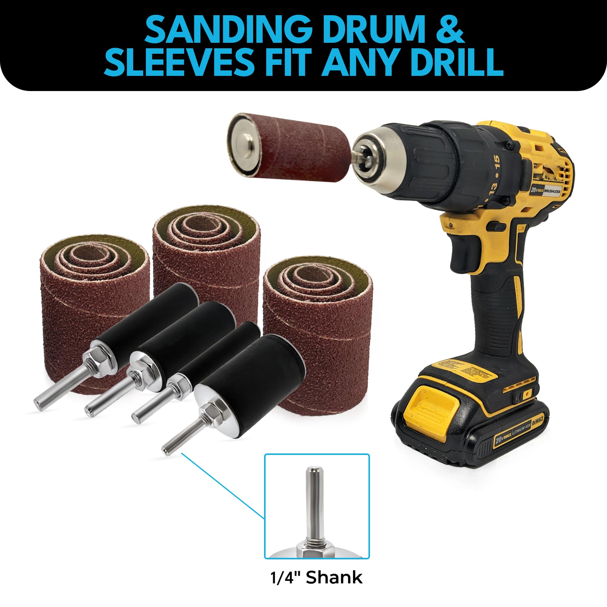 LINE10 Tools 16pk Sanding Drum and Sleeves Set, Spindle Sander Attachment for Drill and Drill-Press, Die-Grinder - Image 3