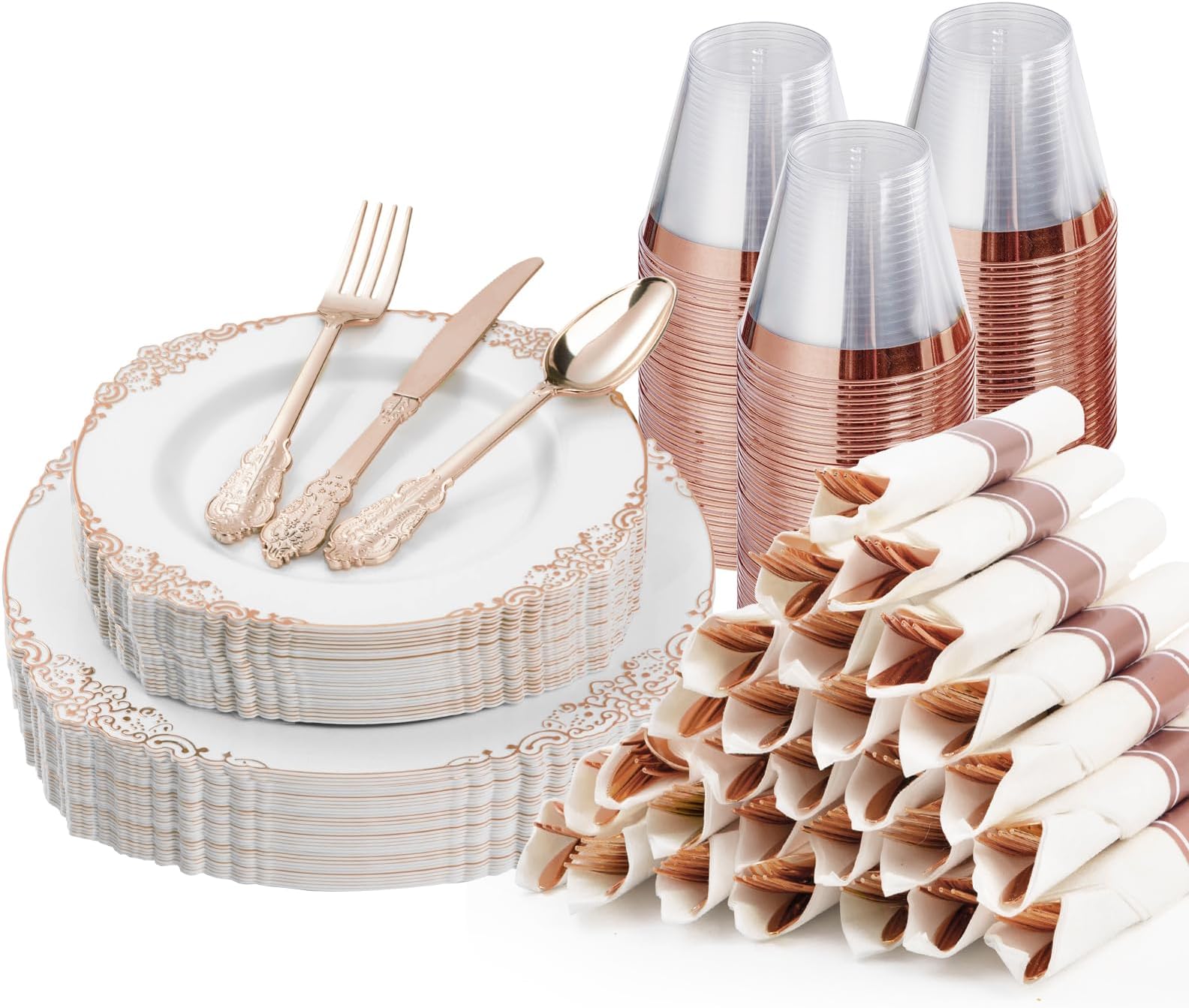 LATERN 60Pcs Ulti-Use Gold Plastic Dinnerware Set, 30Pcs 26c Dinner