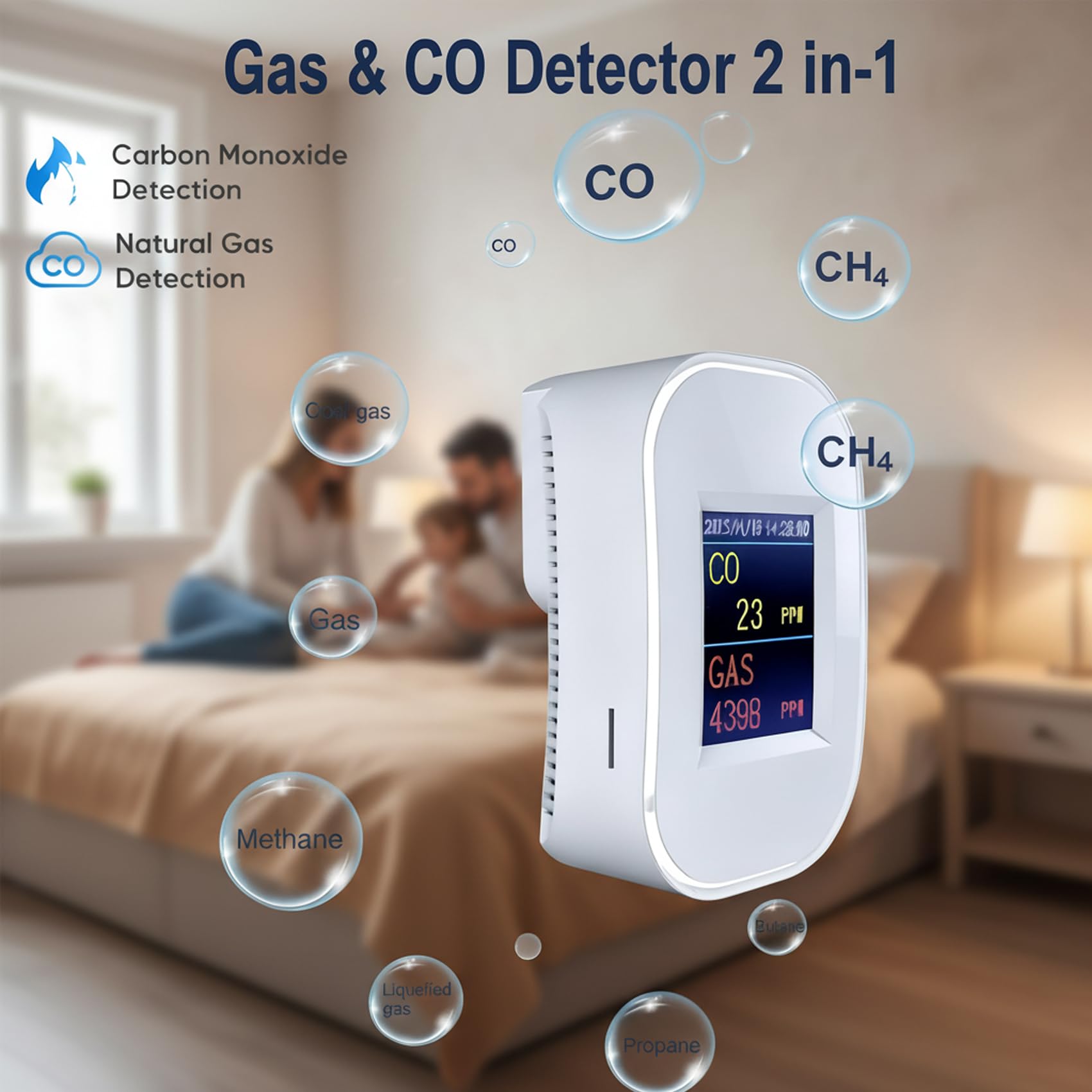 Rilevatore di Monossido di Carbonio e Gas WiFi con Spina, Allarme CO + Gas Naturale Metano GPL Propano Butano, Display LED, Monitoraggio App Tuya/Smart Life, Certificazione EN50291 & EN50194