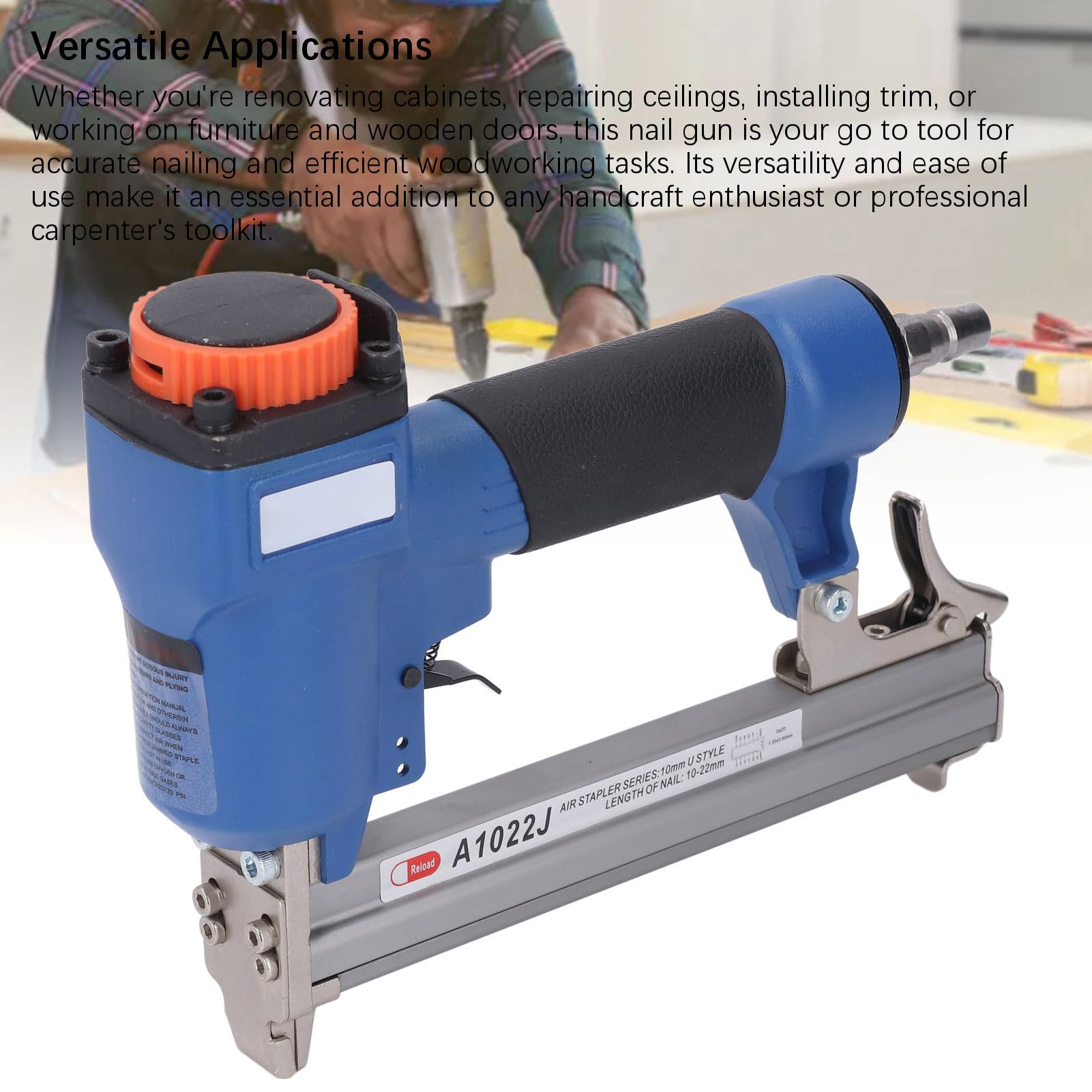 Bewinner Cloueur Pneumatique, Pistolet à Air comprimé de Calibre 20, capacité de 10 à 22 Mm, 100 Pièces, Conception Ergonomique avec Poignée Souple, Construction en Alliage d'aluminium, Connexion