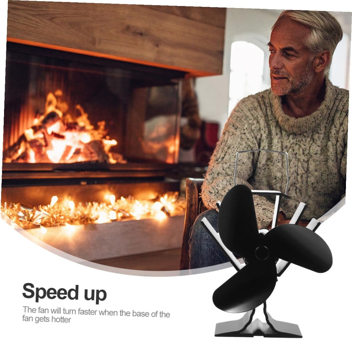 Heat Powered 4 Vane Fireplace Fan Metal Stove Fan Thermal Energy Driven Home Heating Accessory for Wood Stove and Fireplace