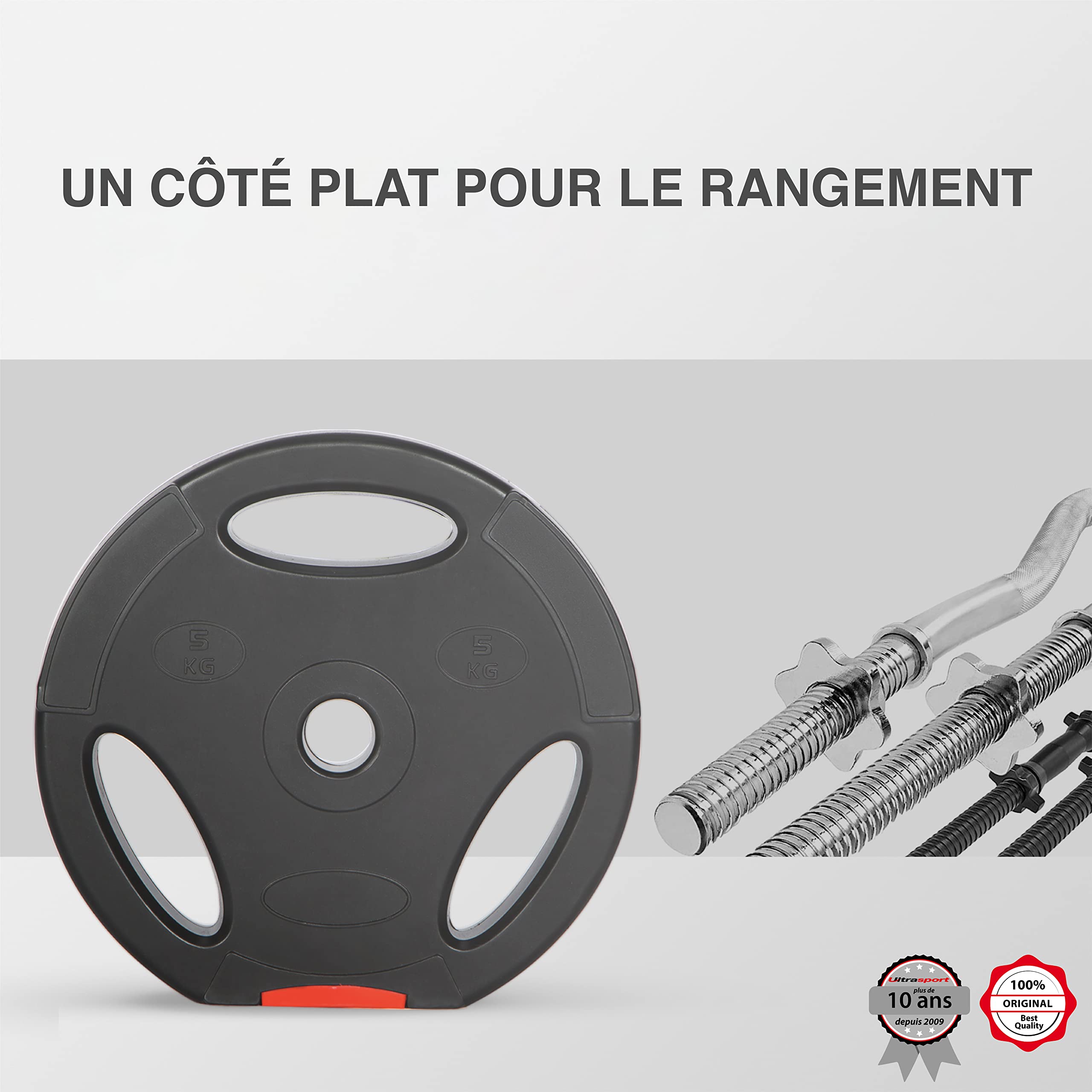 Ultrasport Ensemble de disques d'haltères, 4 poids d'haltères en ensemble, 15 kg ou 25 kg, pour haltères courts et barres d'haltères longues, avec poignées, ensemble complet en métal de 30 kg