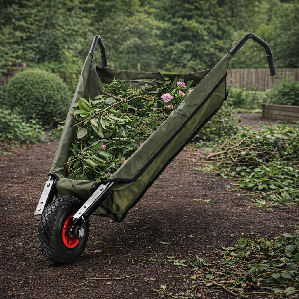 Brouette de Jardin Pliable, Monocycle de 10 Pouces de Diamètre de Roue pour Les Herbes et Les Mauvaises Herbes, Gros Pneus Pneumatiques, Chariot de Cour Pliable avec Une Capacité de 88 LB,