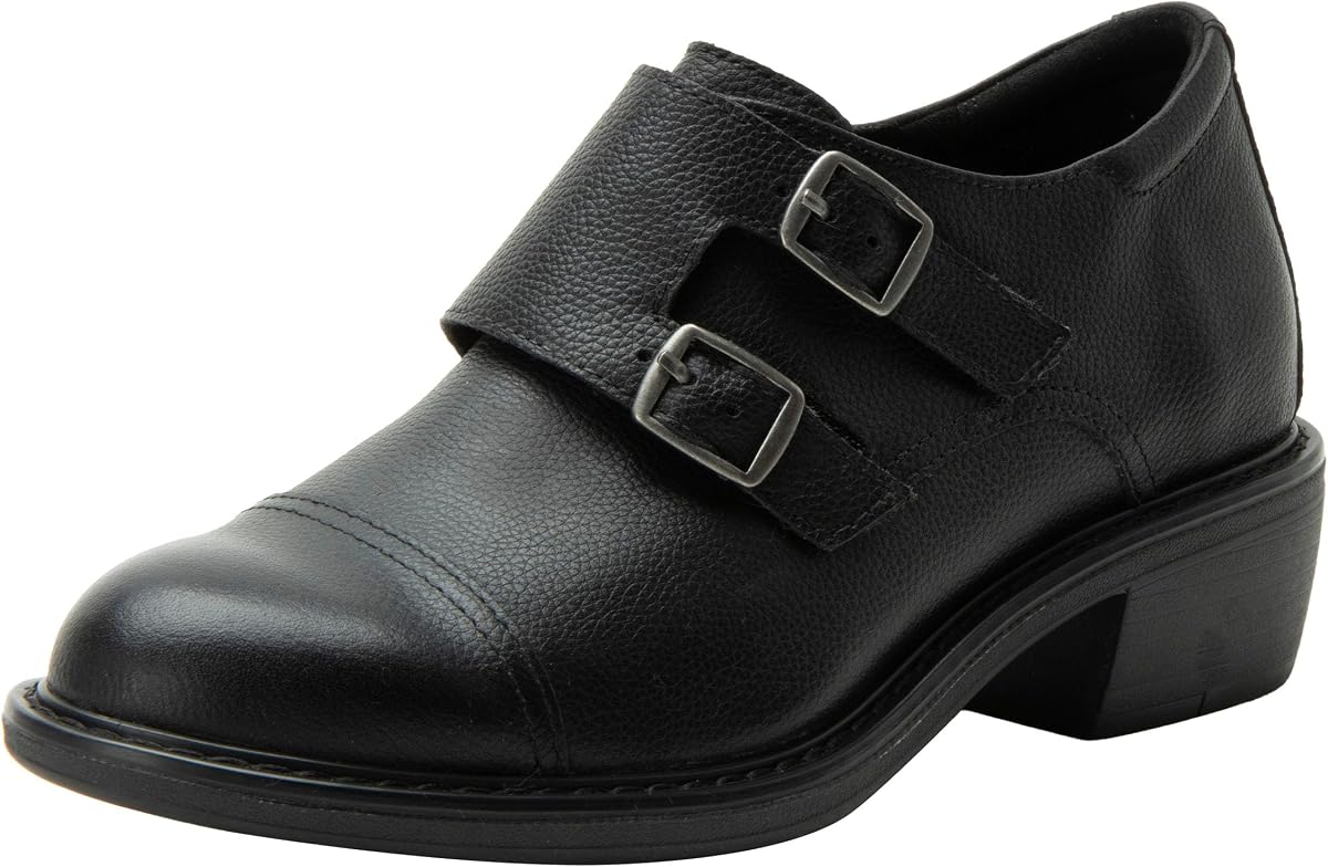 Alegria Women's Mave Leather Oxford Loafer Double Buckle Shoes