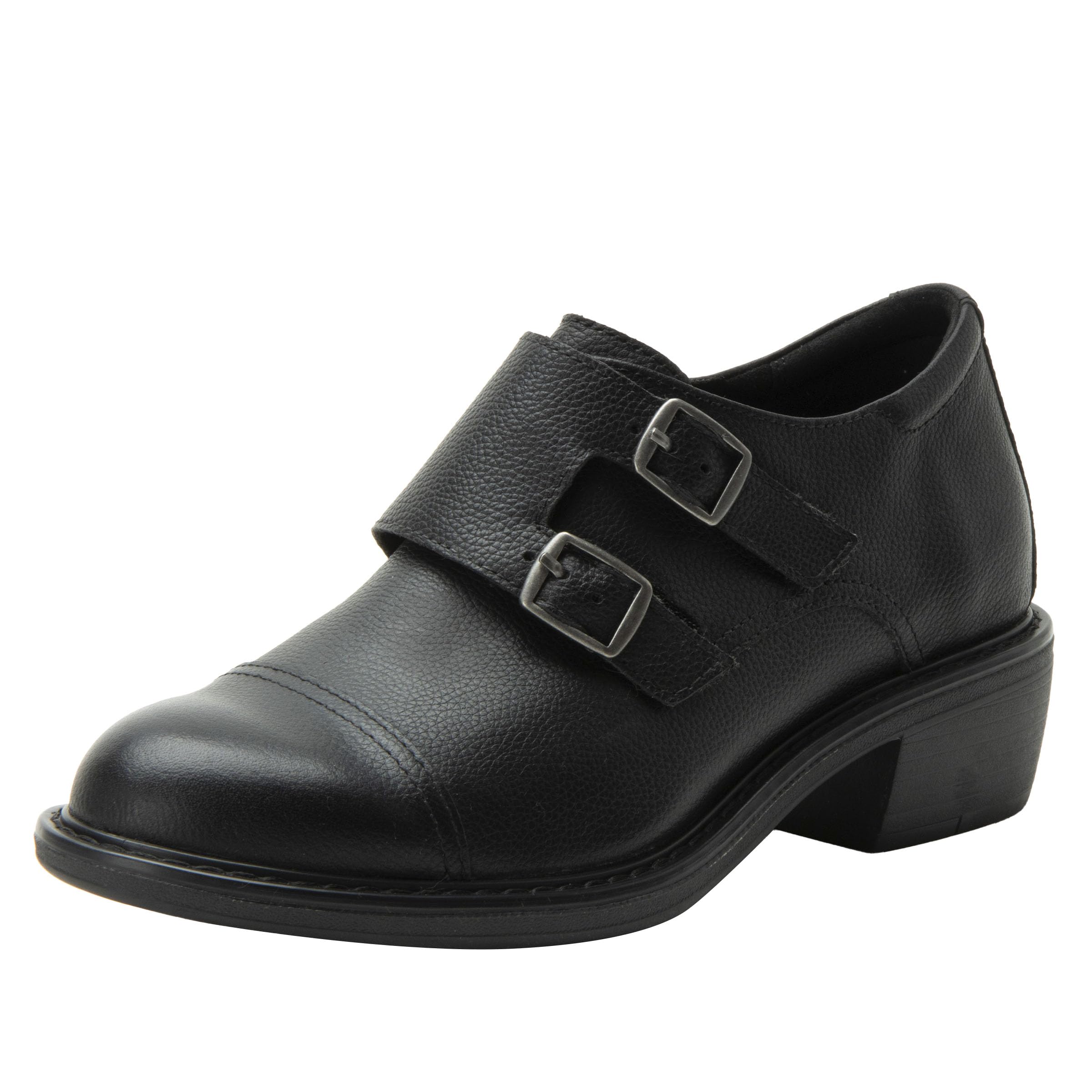 Alegria Womens Mave Leather Oxford Loafer Double Buckle Shoes