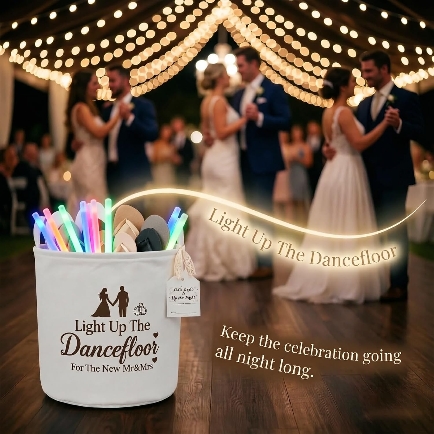 16 Inch White Wedding Glow Stick Basket Set with Just Married Sunglasses