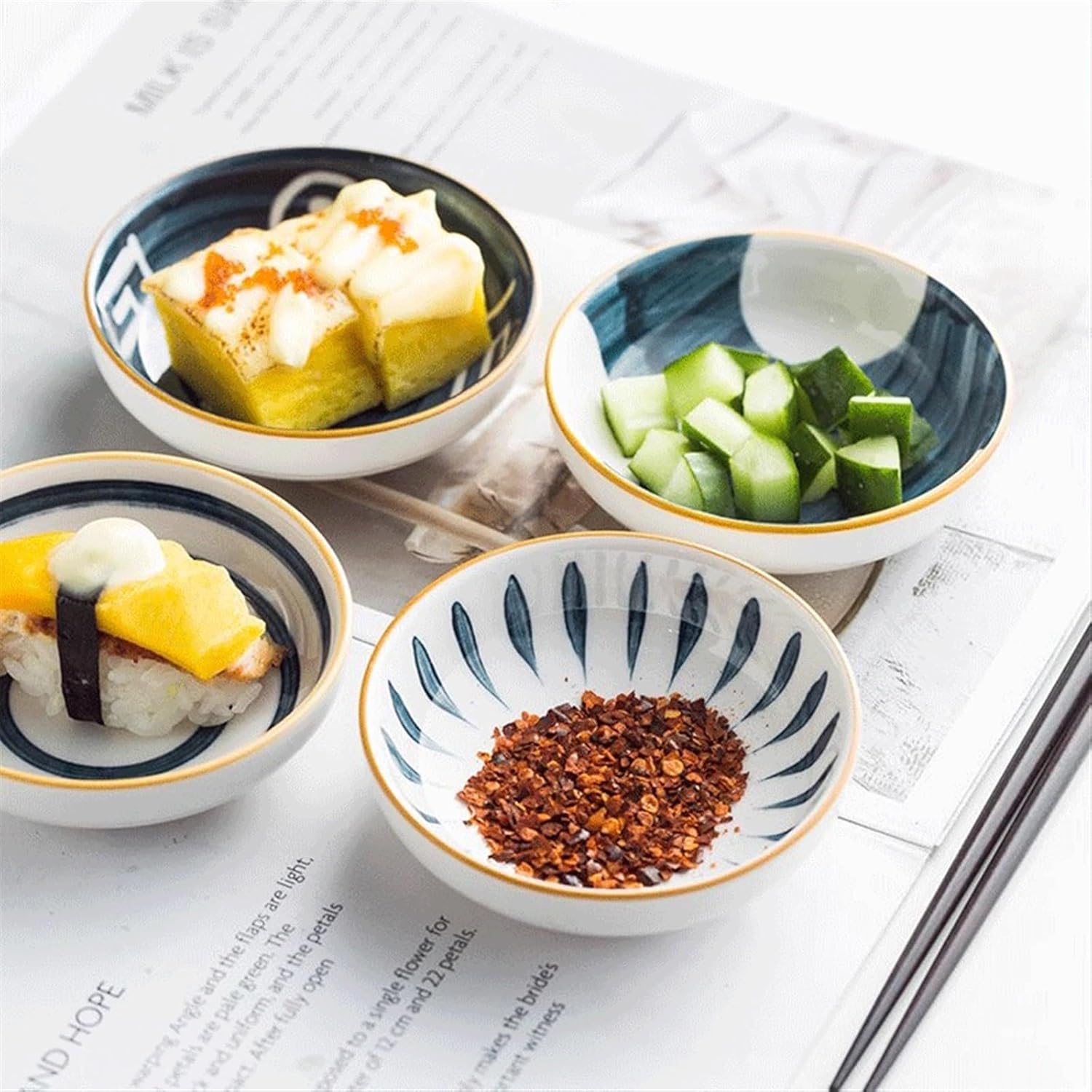 Dipping Sauce Dish,Round Soy Sauce Bowls, Ceramic Bowls, Dipping Bowls, Set of 2 or 4ps, Suitable for Side Dishes, Snack, Dessert Dipping Sauce Dish (Color : B) (Color : B)