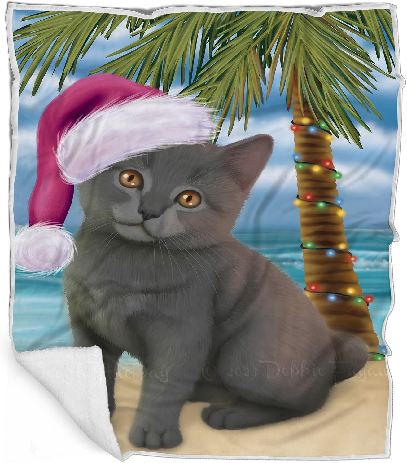 Doggie of the Day Chartreux Cat Blanket - Christmas Summertime Beach - Super Soft & Warm Pet Theme for Sofa or Bed, Warm Fleece, Sherpa or Woven Material, BLNKT87556 (50x60 Sherpa)