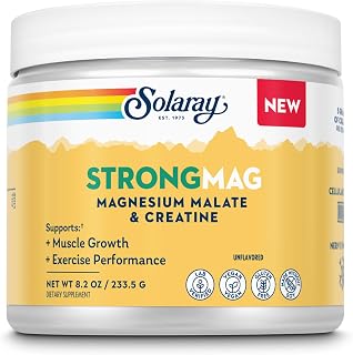 SOLARAY StrongMAG - Creatine Monohydrate Powder for Muscle Growth Support and Magnesium Malate for Cellular Energy Support - Unflavored Magnesium Powder - Vegan and Gluten Free - 30 Servings, 8.2 OZ