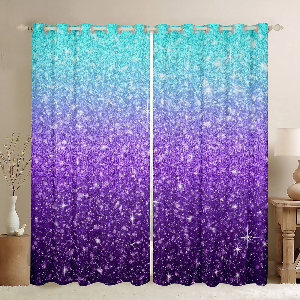 Loussiesd Magical Fantasy Blackout CurtainsColorful Glitter Blue Purple Curtain Luxury Trendy Gradient Darkening Window Dreapes for Window Treatments W46*L72 — image 1