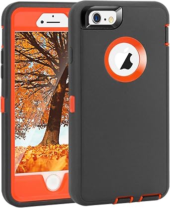 MAXCUR for iPhone 6 Plus Case, [Shockproof] [Dropproof] [Dust-Proof] Built-in Screen Protector Rubber Protective Phone Case Cover for Apple iPhone 6 Plus Charcoal/Orange