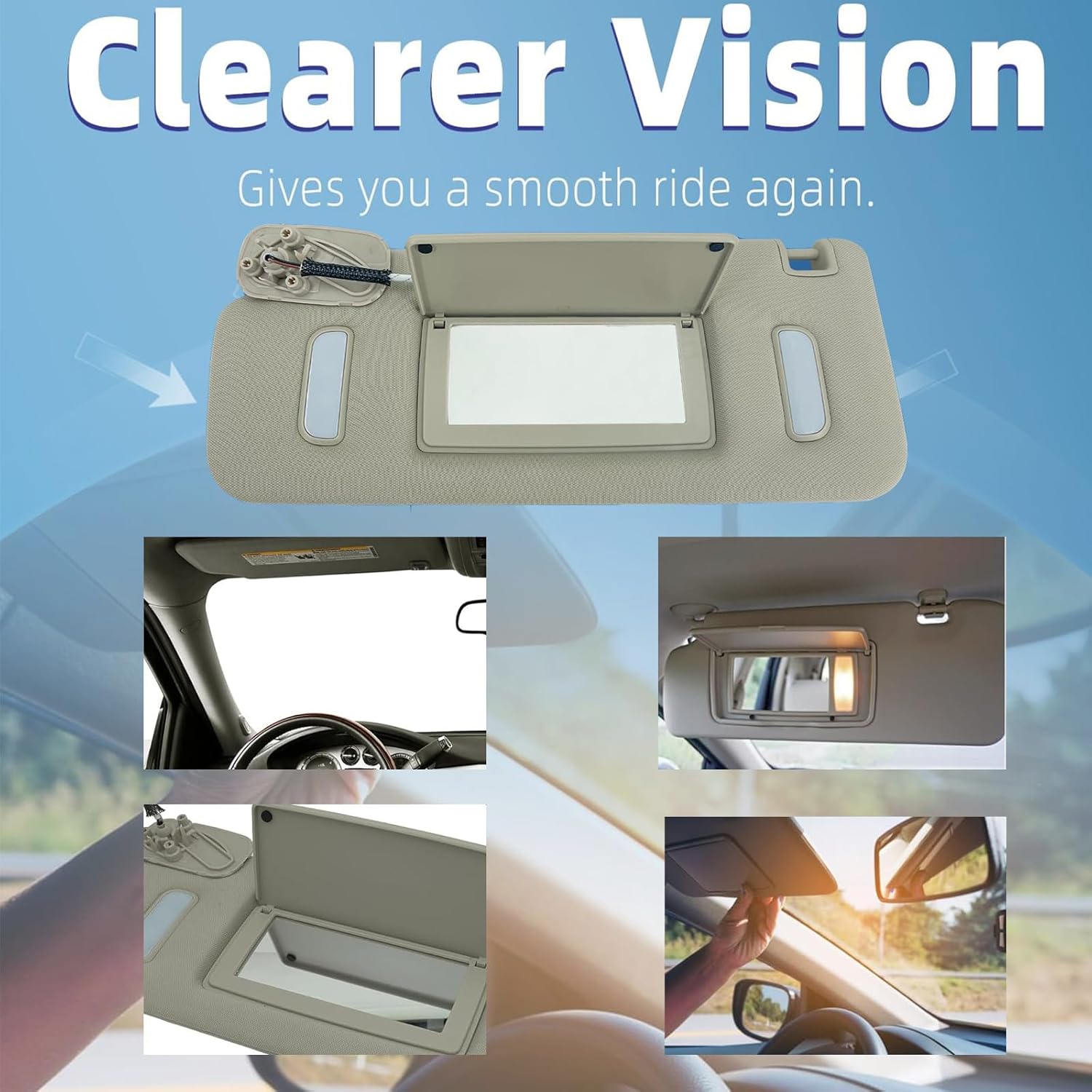 Gray Left Driver Side Car Sun Visor Fits for 2007-2014 Cadillac Escalade Chevy Tahoe GMC Yukon 2007-2013 Chevy Avalanche Silverado GMC 1500 2500HD 3500HD, Replaces 22850306