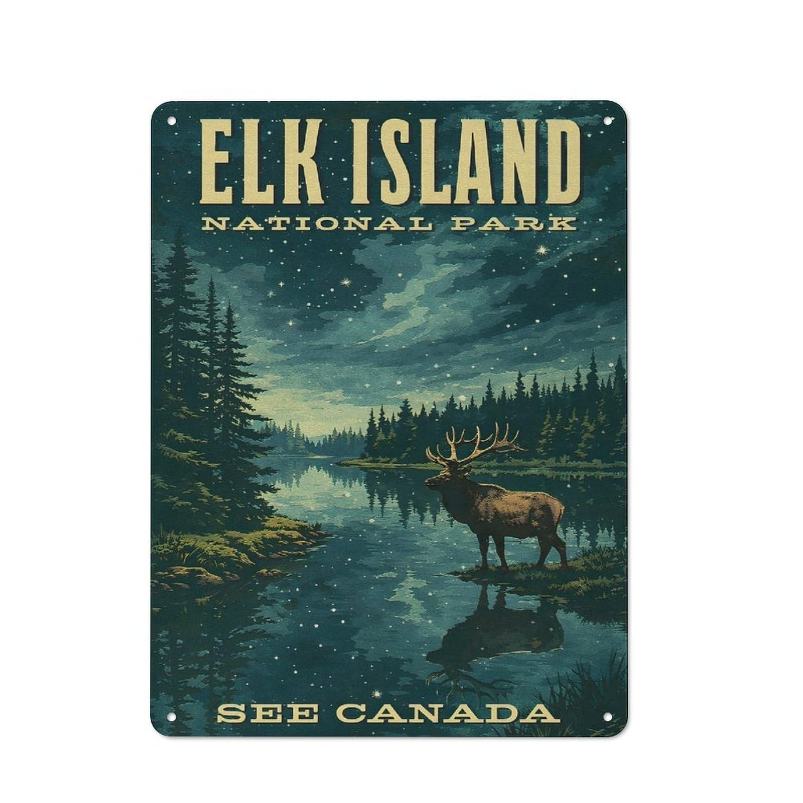 Junmoney Style-9 Elk Island National Park Vintage Tin Wall Sign 40X30cm, Loft Style Industrial Wall Decor For Loft, Studio, Office Or Creative Room