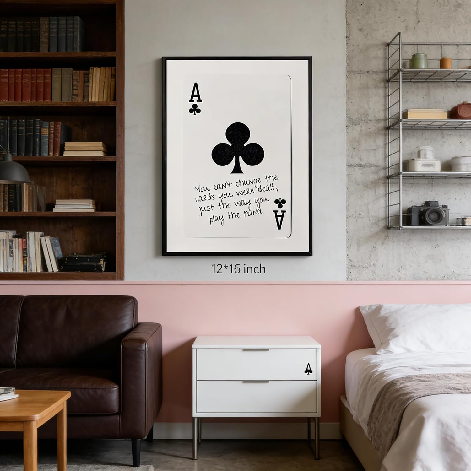 GEFQBBLD Funny Lucky Ace Poker Wall Art,Funky Mdern Canvas Black Art Prints Painting,Retro Minimalist Black and White Playing Card Posters,Trendy Aesthetic Preppy Wall Decor 12x16in Black Framed