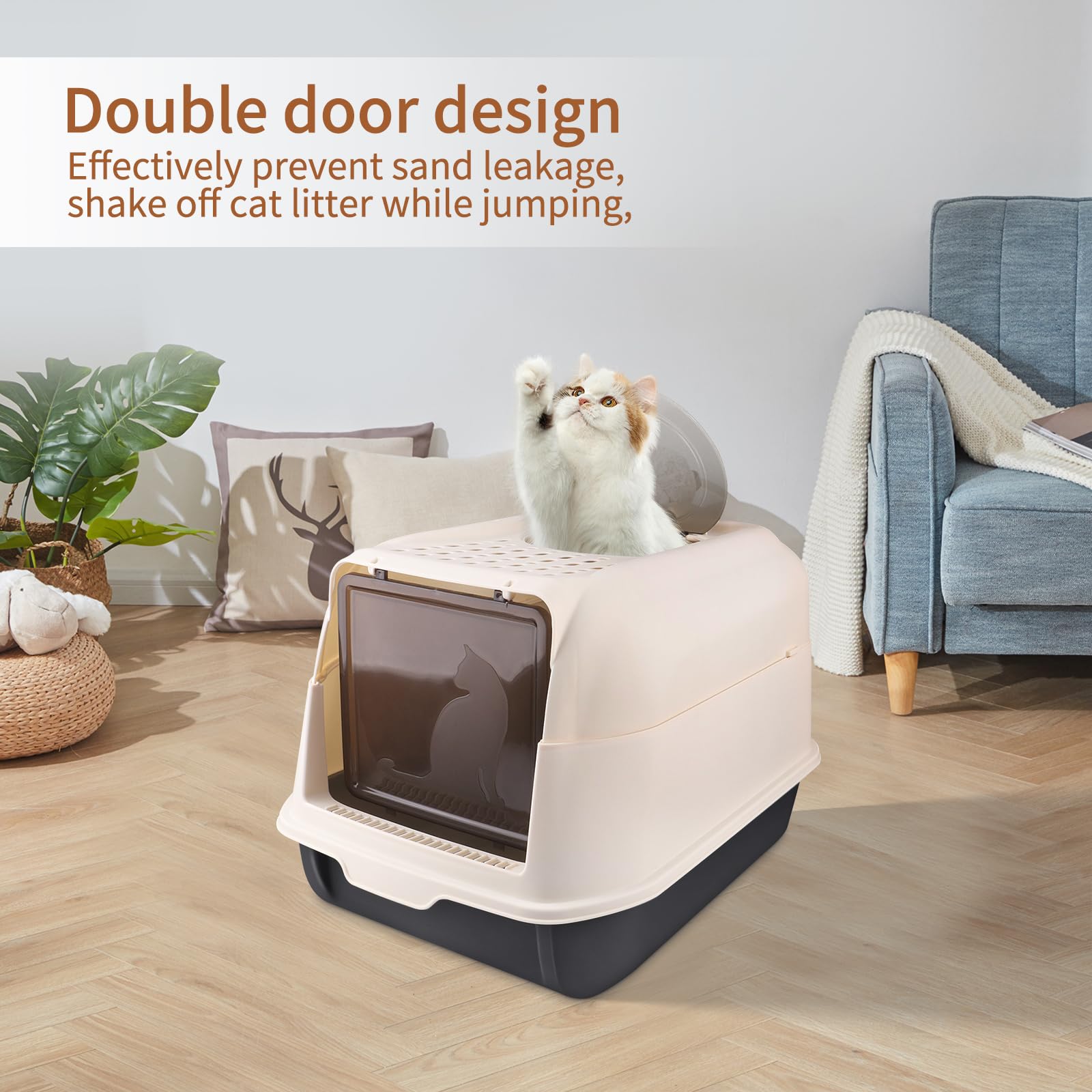 Bac à Litière Fermé pour Chat, Maison de Toilette, Plateau Amovible, Pelle, pour Grand Chat, Capacité de Charge 15 kg,Anti-fuites 36 * 51 * 34 cm-Noir