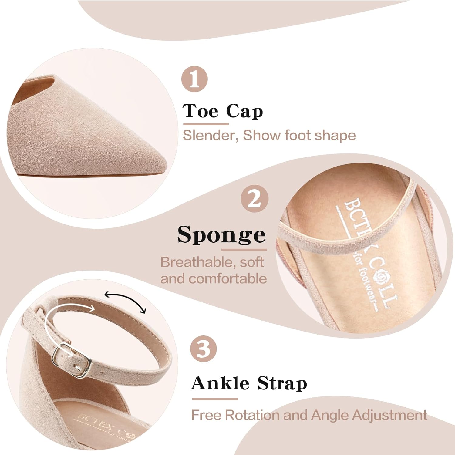 BCTEX COLL Womens Pointed Toe Pumps Shoes Ankle Strap Chunky Low Heels Metal Lined Sandals Designed for Women - Image 5