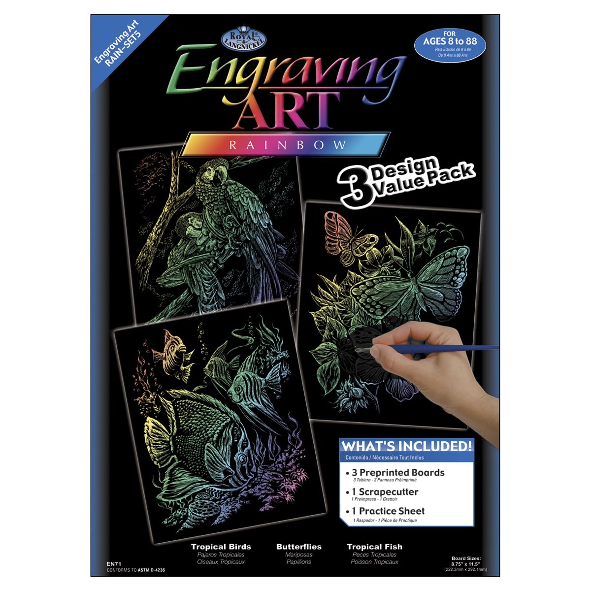 Foil Engraving Art Kit Value Pack 8.75x11.5-Rainbow - Fish, Butterflies & Birds