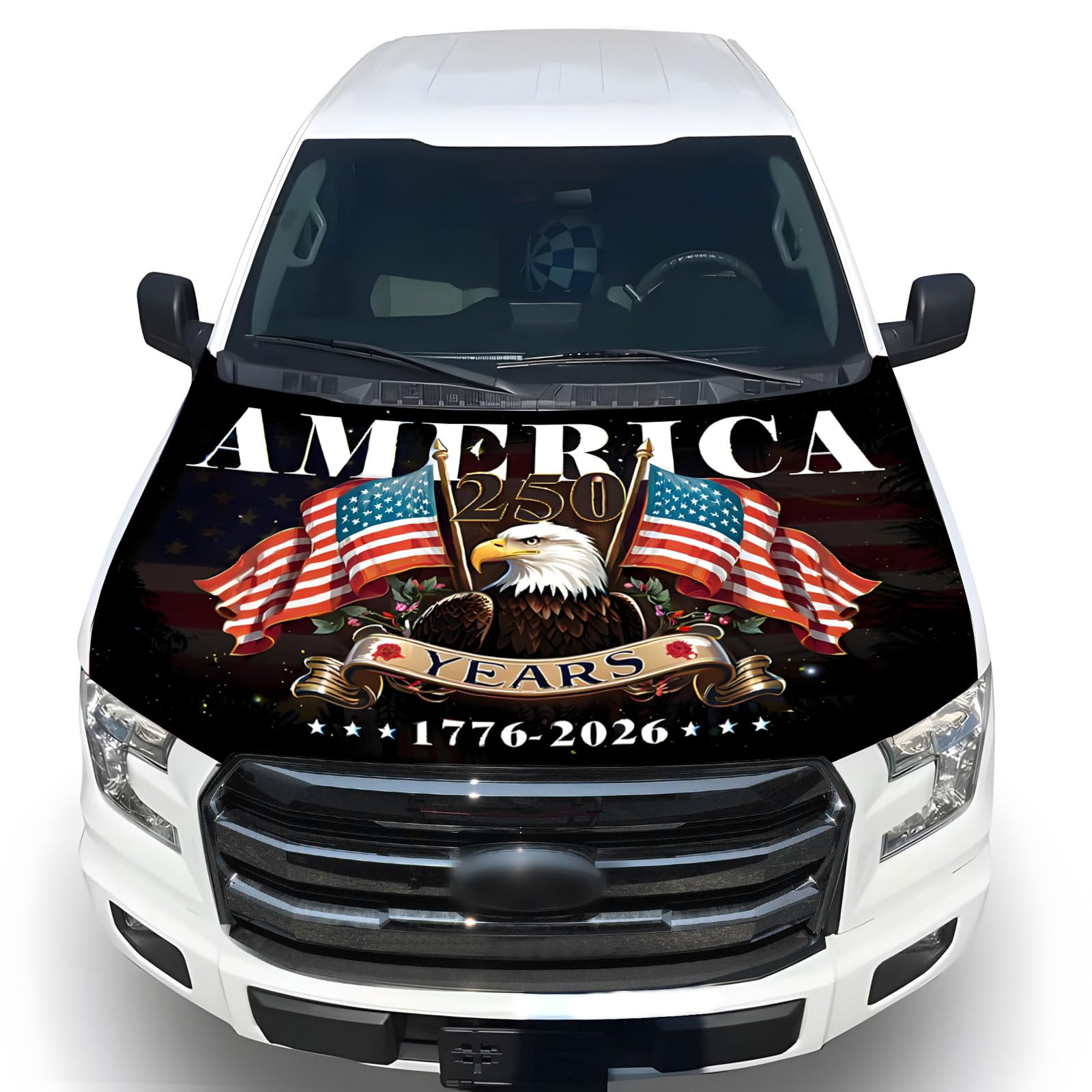 Tobethay American Car Hood Cover - 59x51 American Car Hood Cover Flag Bonnet Banner with 2 Adjustable Triangular Fasteners, Universal Fit for Trucks, SUV, Patriotic Car America Flag Decor