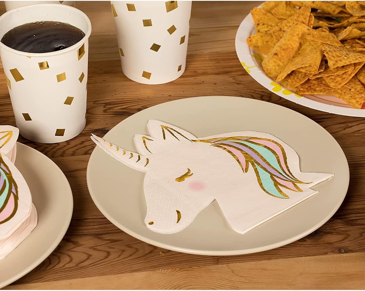 BLUE PANDA Unicorn Die-Cut Cocktail Napkins - 50-Pack, 3-Ply, 6.5 x 6.3 in, Multi-Color, Gold Foil - for Cocktail Parties & Birthday Party Supply - Image 2