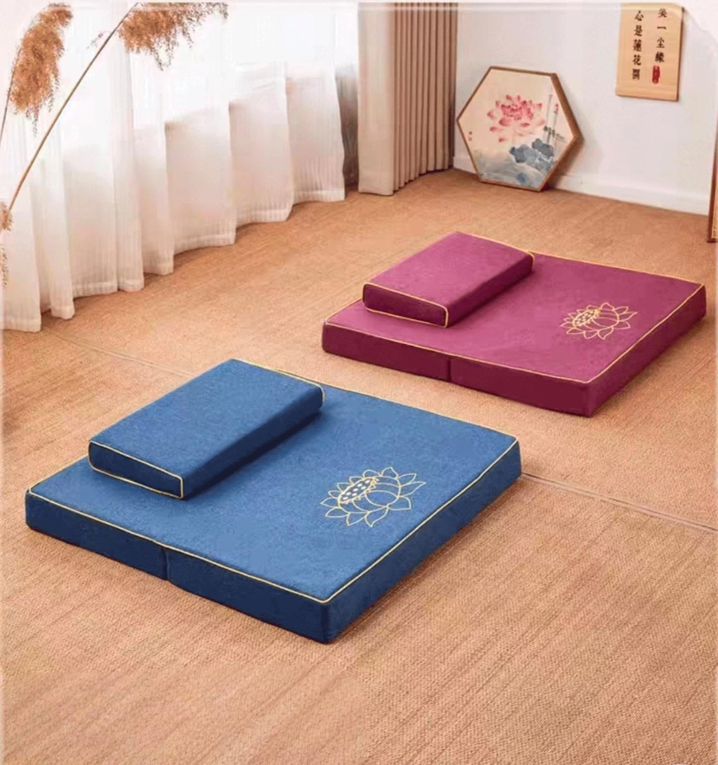 Juego De Estera De Cojín Para Meditación, Esterilla De Yoga Grande Y Gruesa, Almohadas De Suelo De Refuerzo, Asientos Para Adultos, Accesorios De Meditación(Size:70x70cm(28x28inch),Color:azul)