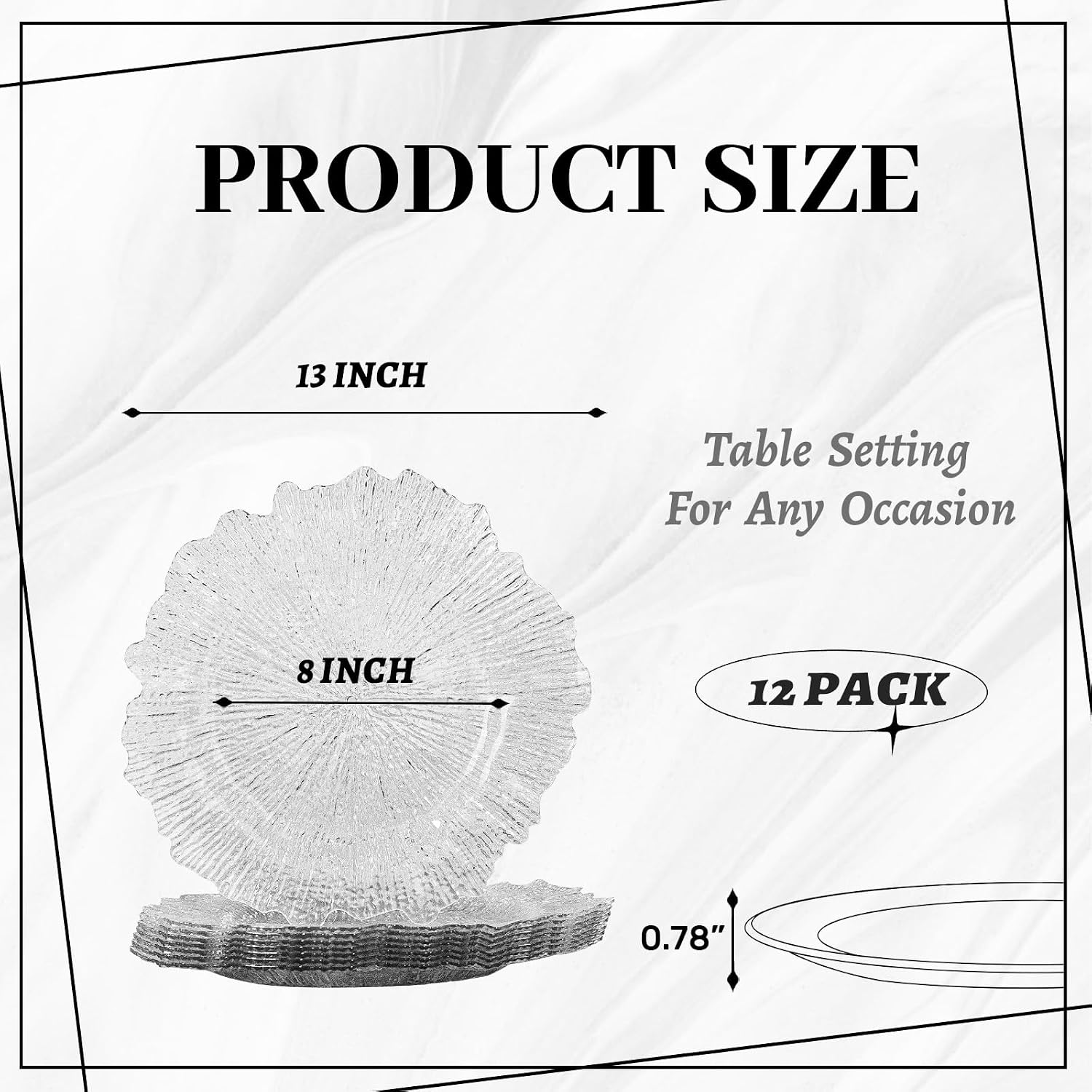 MAONAME Clear Charger Plates Set of 12, Reef Chargers for Dinner Plates