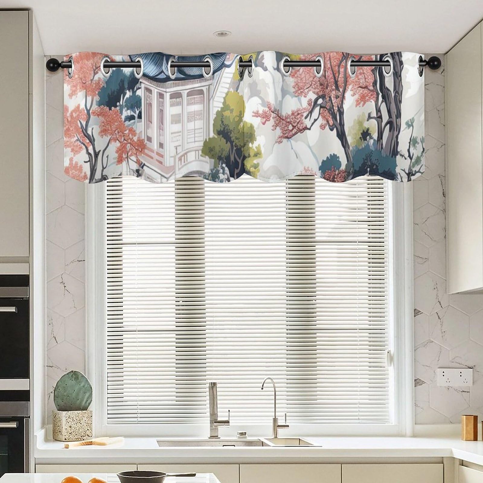 Rideaux pagode chinoiserie haut de gamme en lot de 2 cantonnières de 132 cm